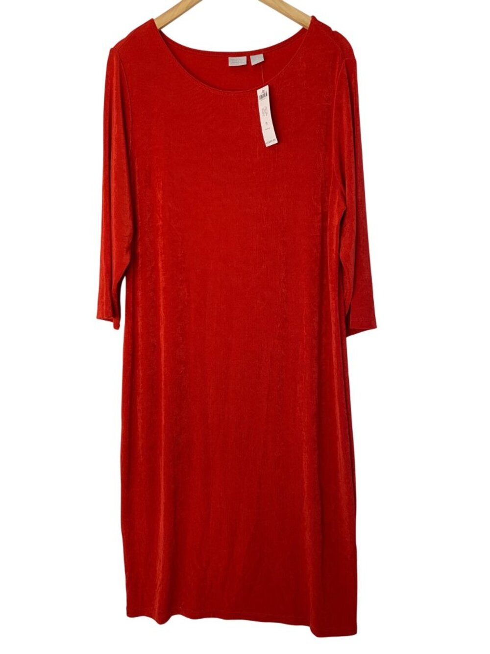 Chicos Travelers Wild Poppy Red 3/4 Sleeve Classic Dress Size 16 XL US NWT